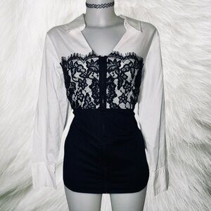 Lane Bryant Unique Vintage Black and White Lace Blouse